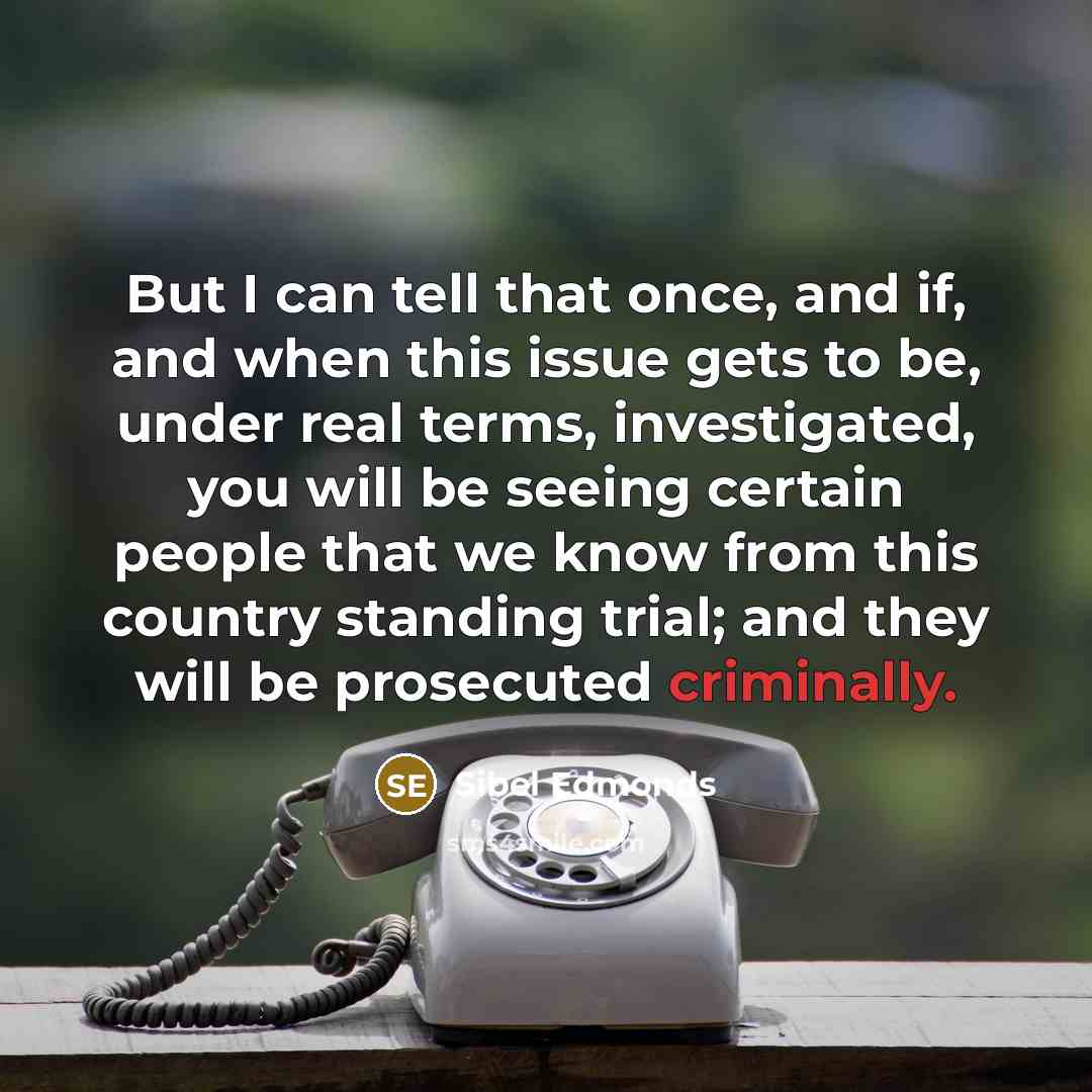 “But I can tell that once, and if, and when this issue gets to be, under real terms, investigated, you will be seeing certain people that we know from this country standing trial; and they will be prosecuted criminally.” quote by Sibel Edmonds