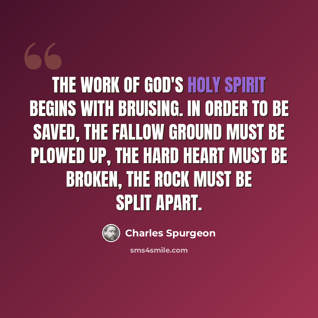 “The work of God's Holy Spirit begins with bruising. In order to be saved, the fallow ground must be plowed up, the hard heart must be broken, the rock must be split apart.” quote by Charles Spurgeon