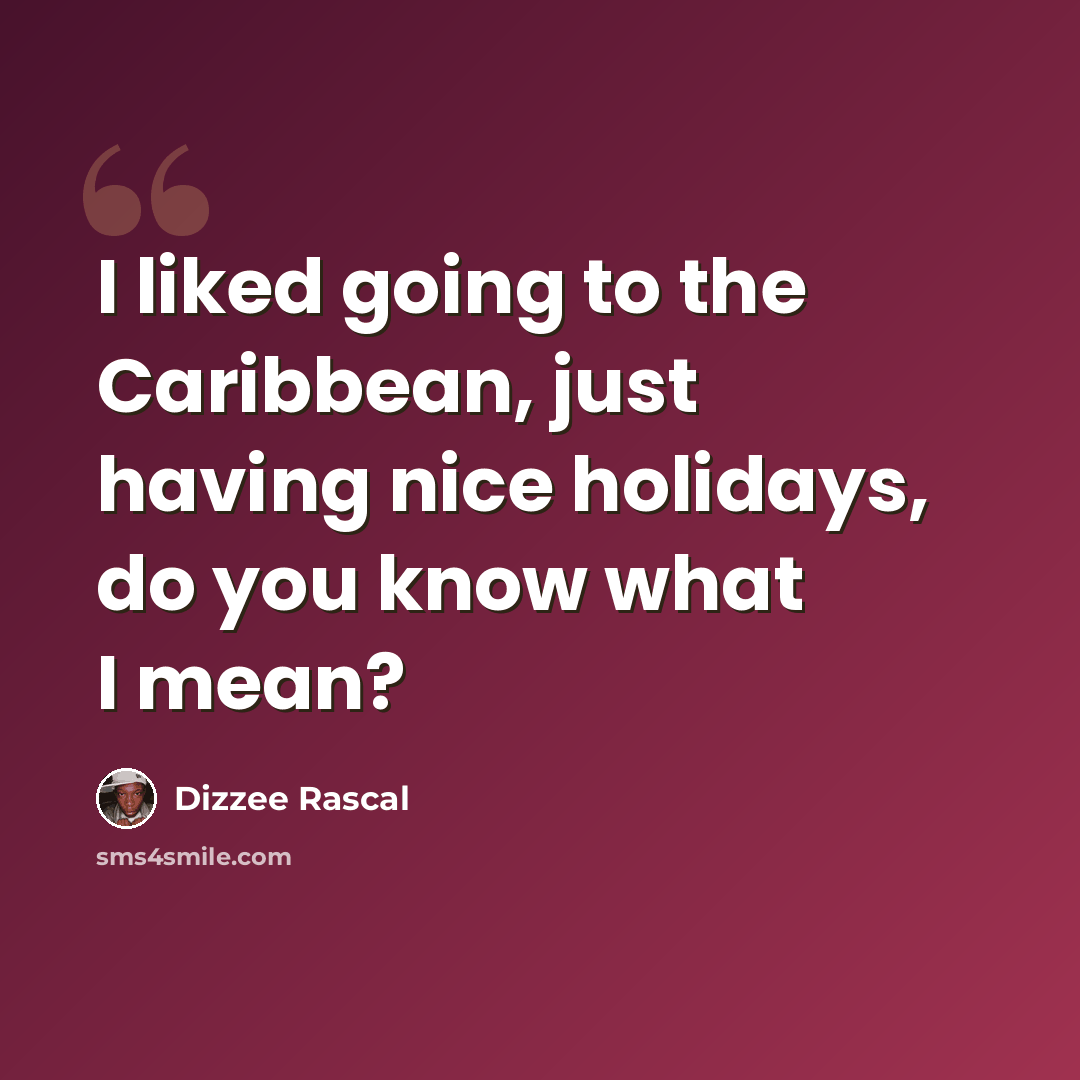 “I liked going to the Caribbean, just having nice holidays, do you know what I mean?” quote by Dizzee Rascal