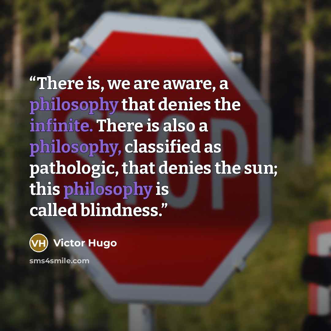 “There is, we are aware, a philosophy that denies the infinite. There is also a philosophy, classified as pathologic, that denies the sun; this philosophy is called blindness.” quote by Victor Hugo