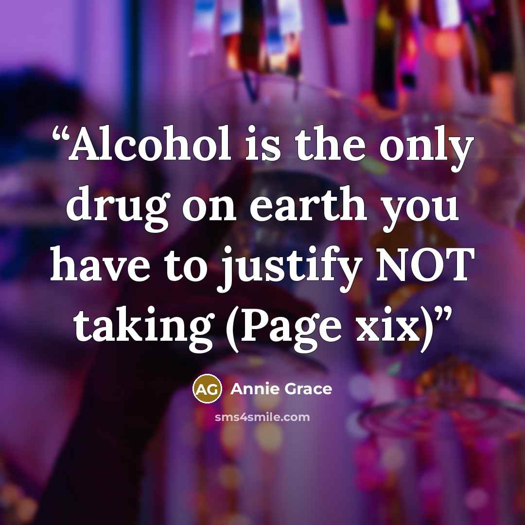 “Alcohol is the only drug on earth you have to justify NOT taking (Page xix)” quote by Annie Grace