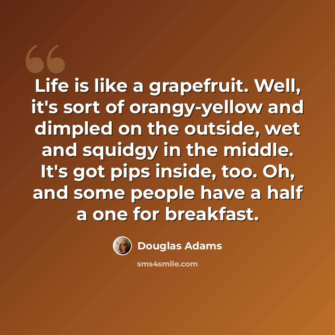 “Life is like a grapefruit. Well, it's sort of orangy-yellow and dimpled on the outside, wet and squidgy in the middle. It's got pips inside, too. Oh, and some people have a half a one for breakfast.” quote by Douglas Adams