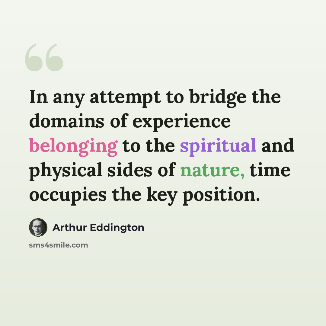 “In any attempt to bridge the domains of experience belonging to the spiritual and physical sides of nature, time occupies the key position.” quote by Arthur Eddington