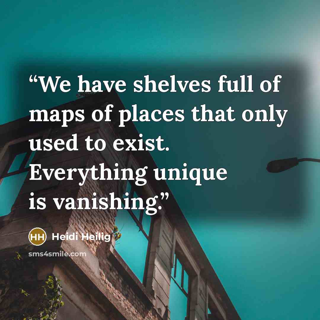 “We have shelves full of maps of places that only used to exist. Everything unique is vanishing.” quote by Heidi Heilig