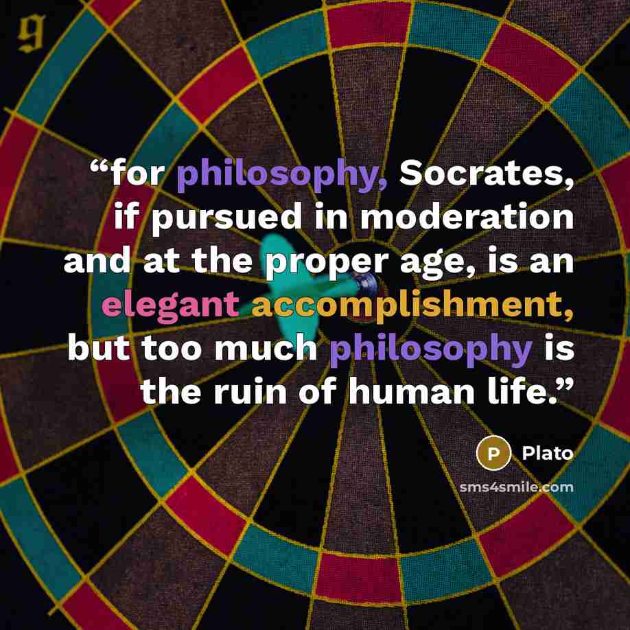 “for philosophy, Socrates, if pursued in moderation and at the proper age, is an elegant accomplishment, but too much philosophy is the ruin of human life.” quote by Plato