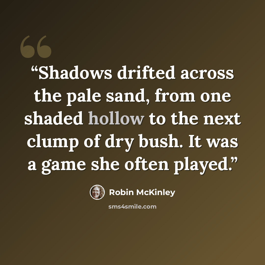 “Shadows drifted across the pale sand, from one shaded hollow to the next clump of dry bush. It was a game she often played.” quote by Robin McKinley