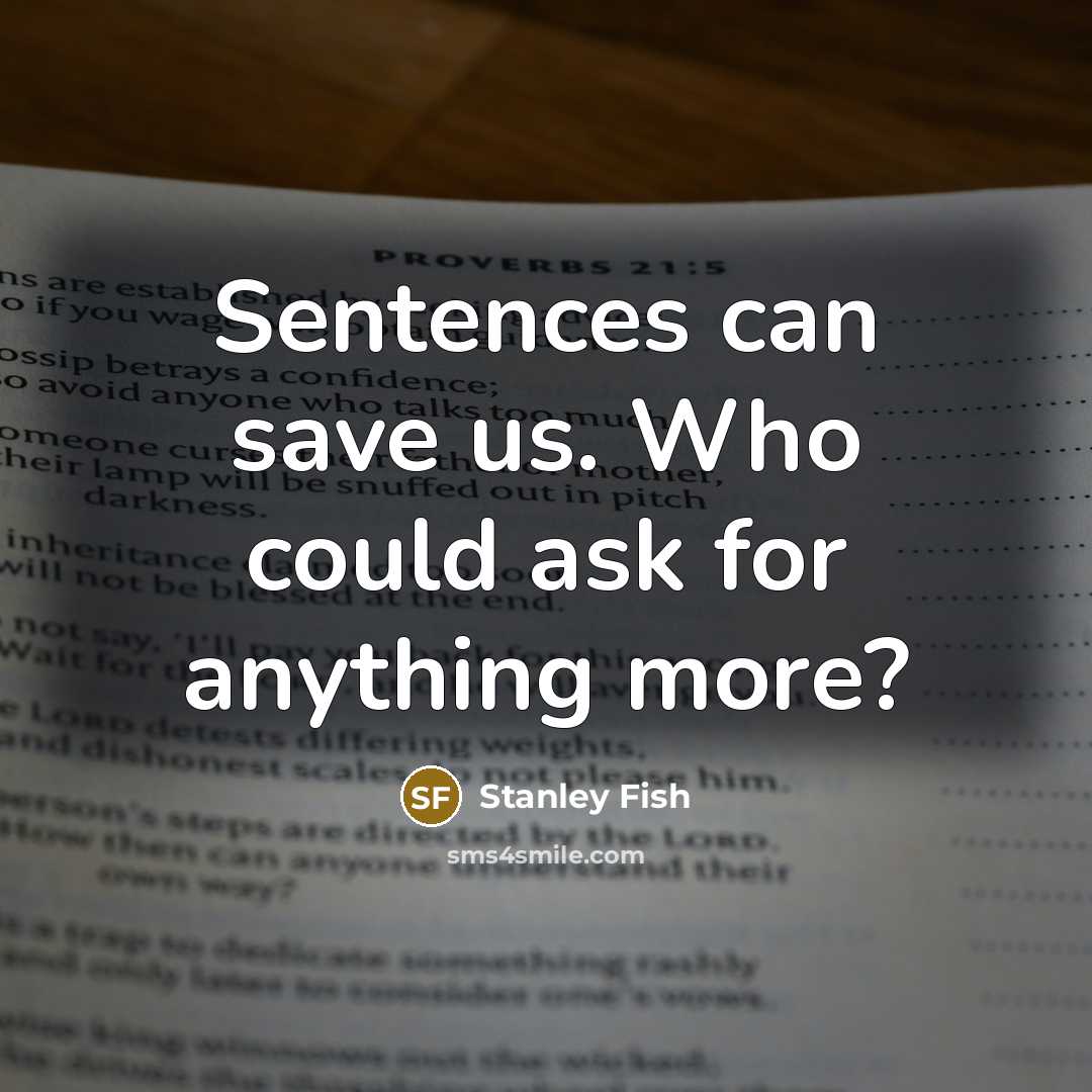 “Sentences can save us. Who could ask for anything more?” quote by Stanley Fish