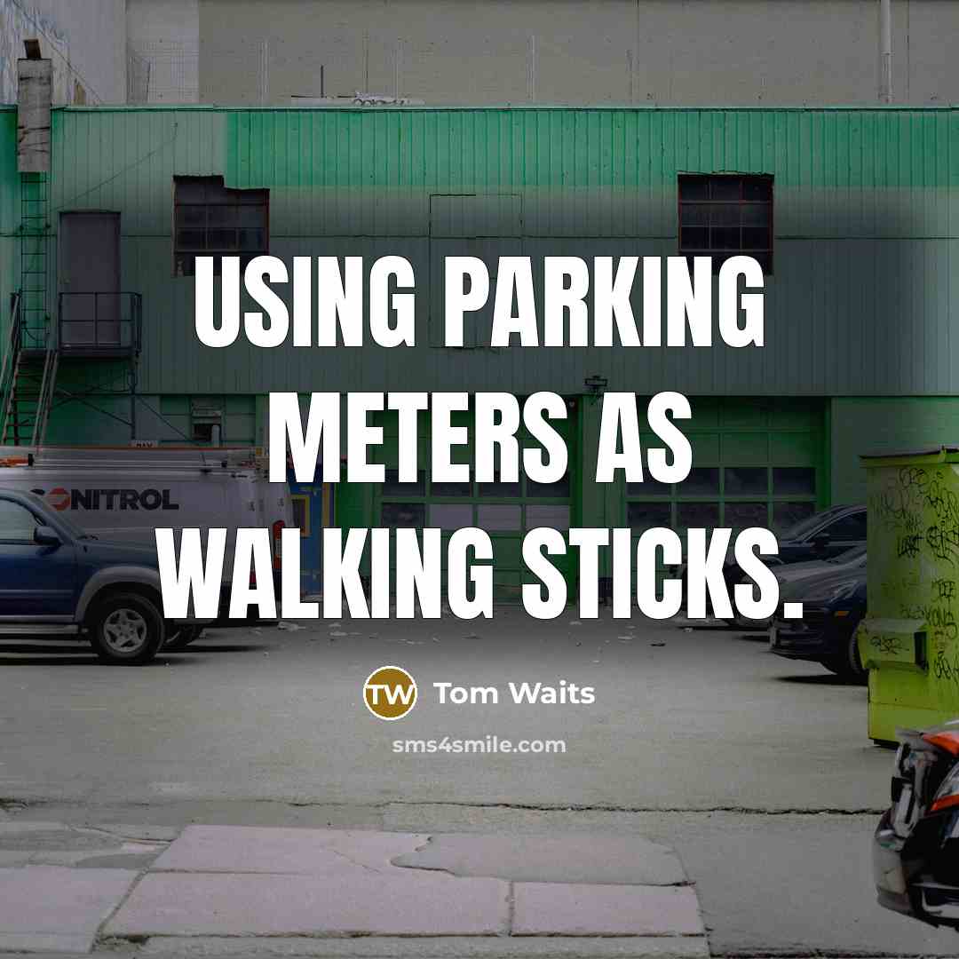 “using parking meters as walking sticks.” quote by Tom Waits