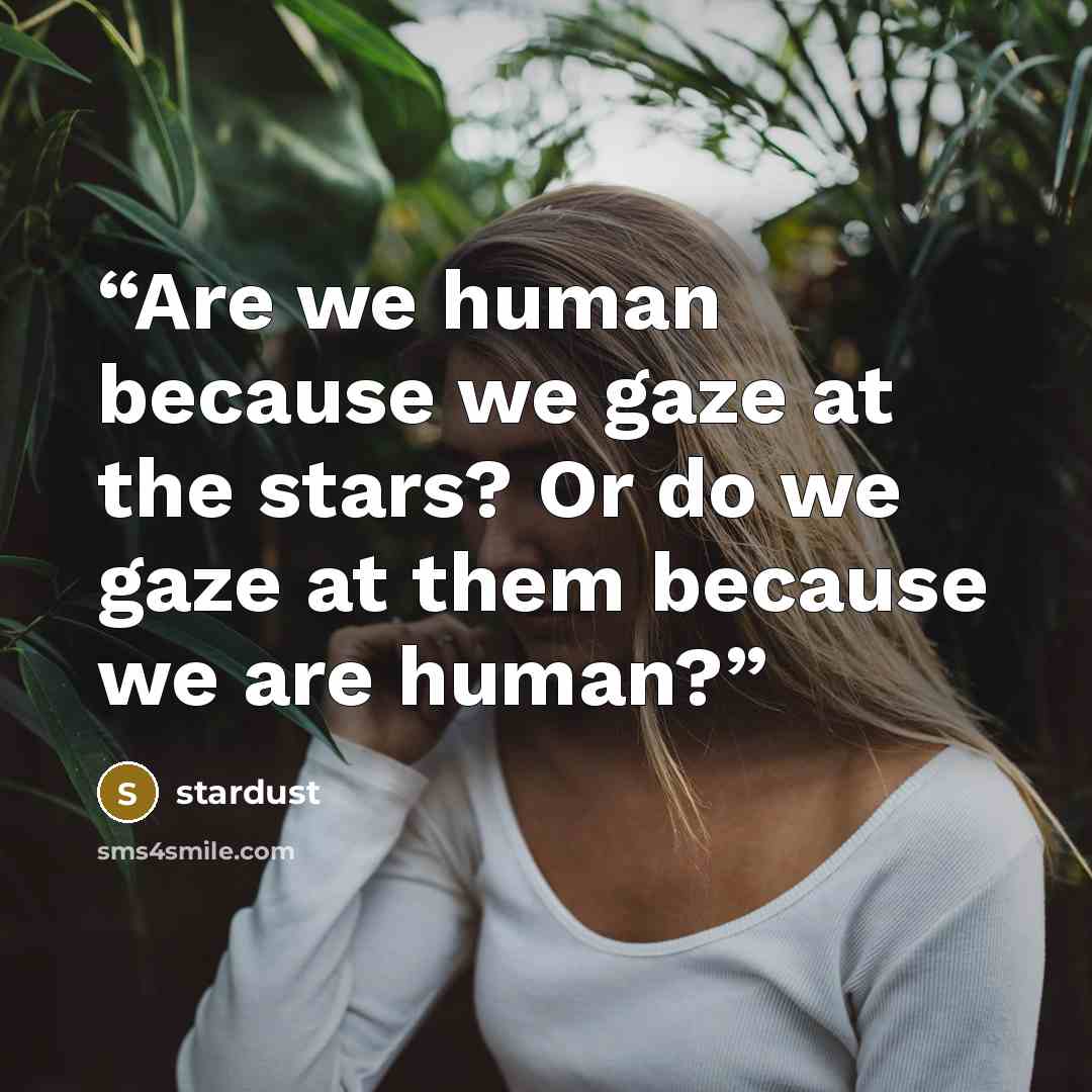 “Are we human because we gaze at the stars? Or do we gaze at them because we are human?” quote by Stardust