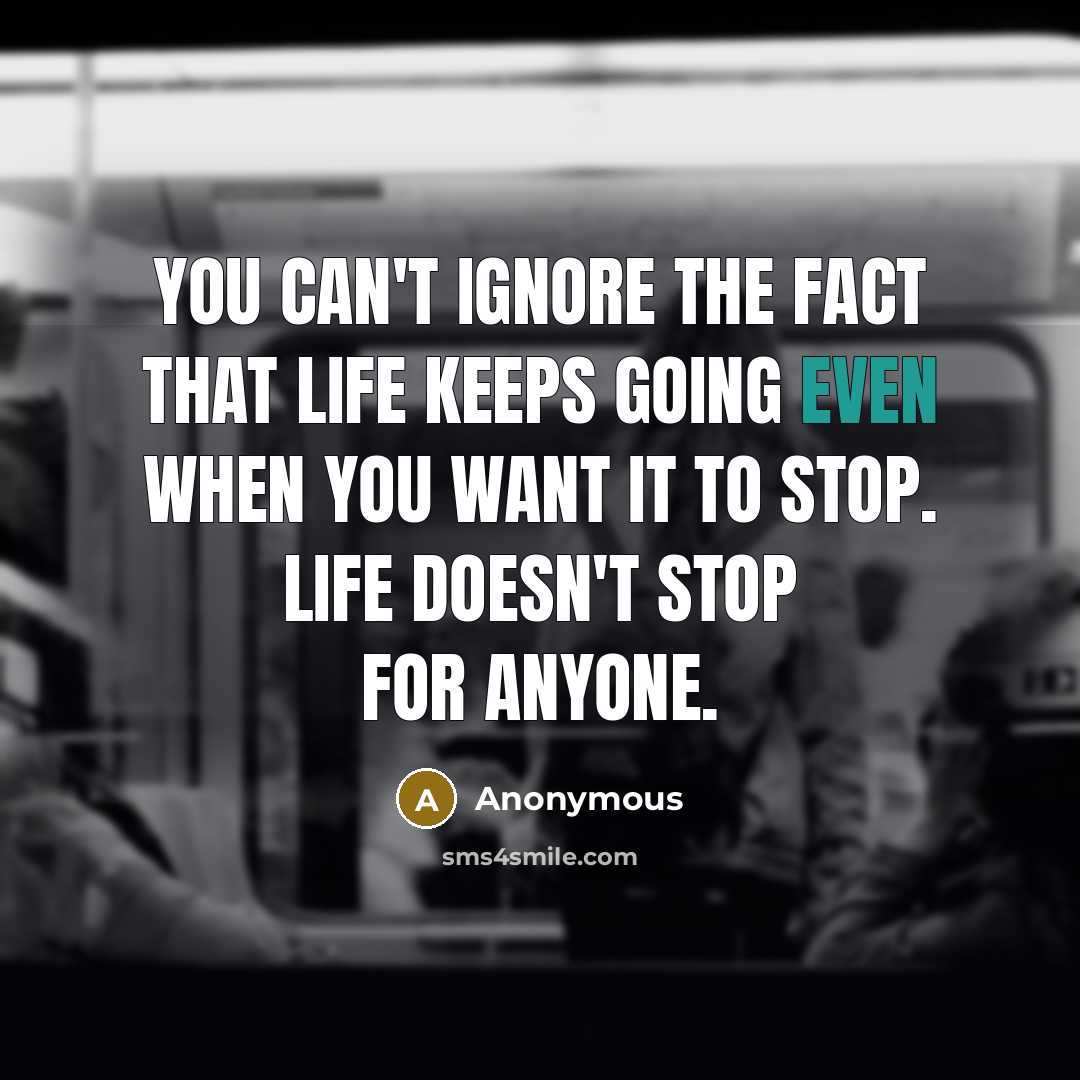 “You can't ignore the fact that life keeps going even when you want it to stop. Life doesn't stop for anyone.” quote by Anonymous
