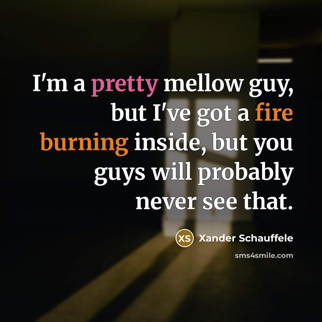 “I'm a pretty mellow guy, but I've got a fire burning inside, but you guys will probably never see that.” quote by Xander Schauffele