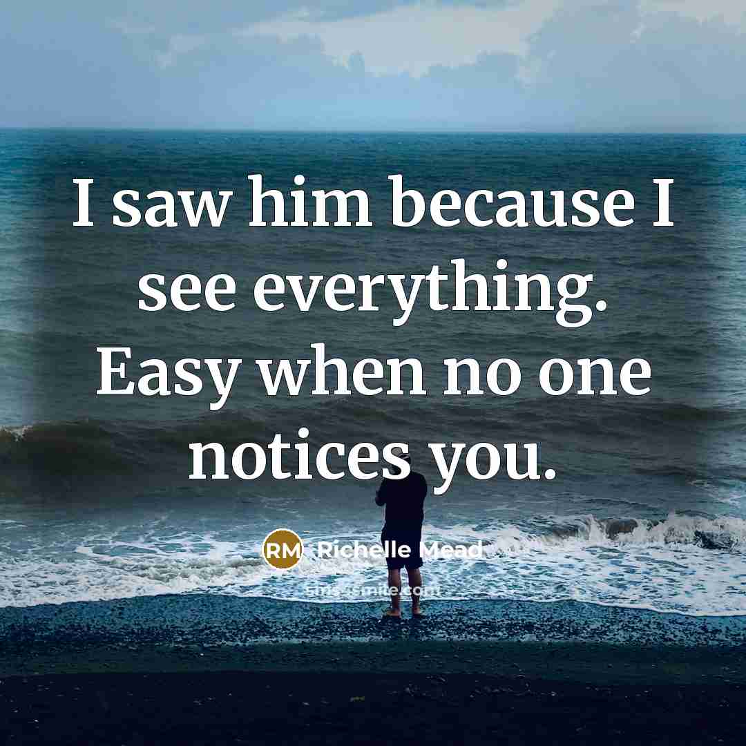 “I saw him because I see everything. Easy when no one notices you.” quote by Richelle Mead