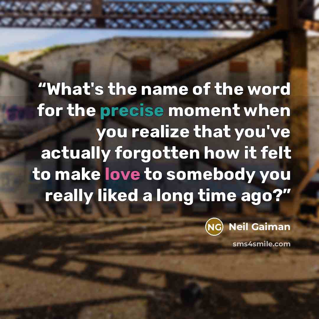 “What's the name of the word for the precise moment when you realize that you've actually forgotten how it felt to make love to somebody you really liked a long time ago?” quote by Neil Gaiman