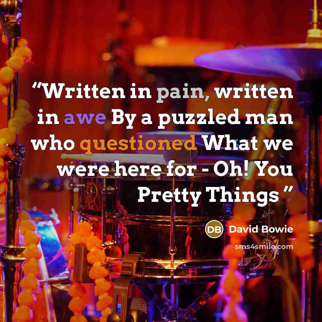 “Written in pain, written in awe By a puzzled man who questioned What we were here for - Oh! You Pretty Things” quote by David Bowie