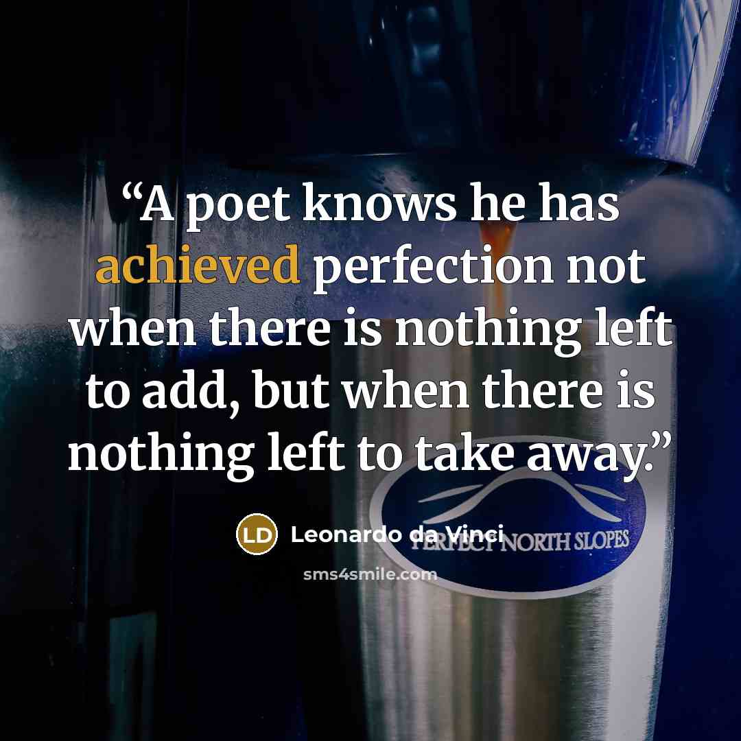 “A poet knows he has achieved perfection not when there is nothing left to add, but when there is nothing left to take away.” quote by Leonardo da Vinci