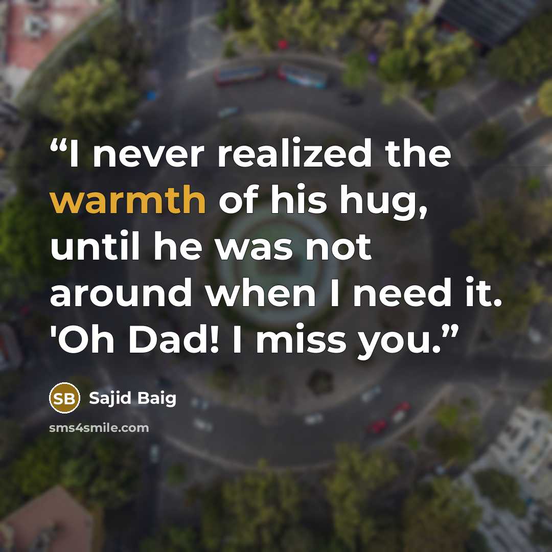 “I never realized the warmth of his hug, until he was not around when I need it. 'Oh Dad! I miss you.” quote by Sajid Baig