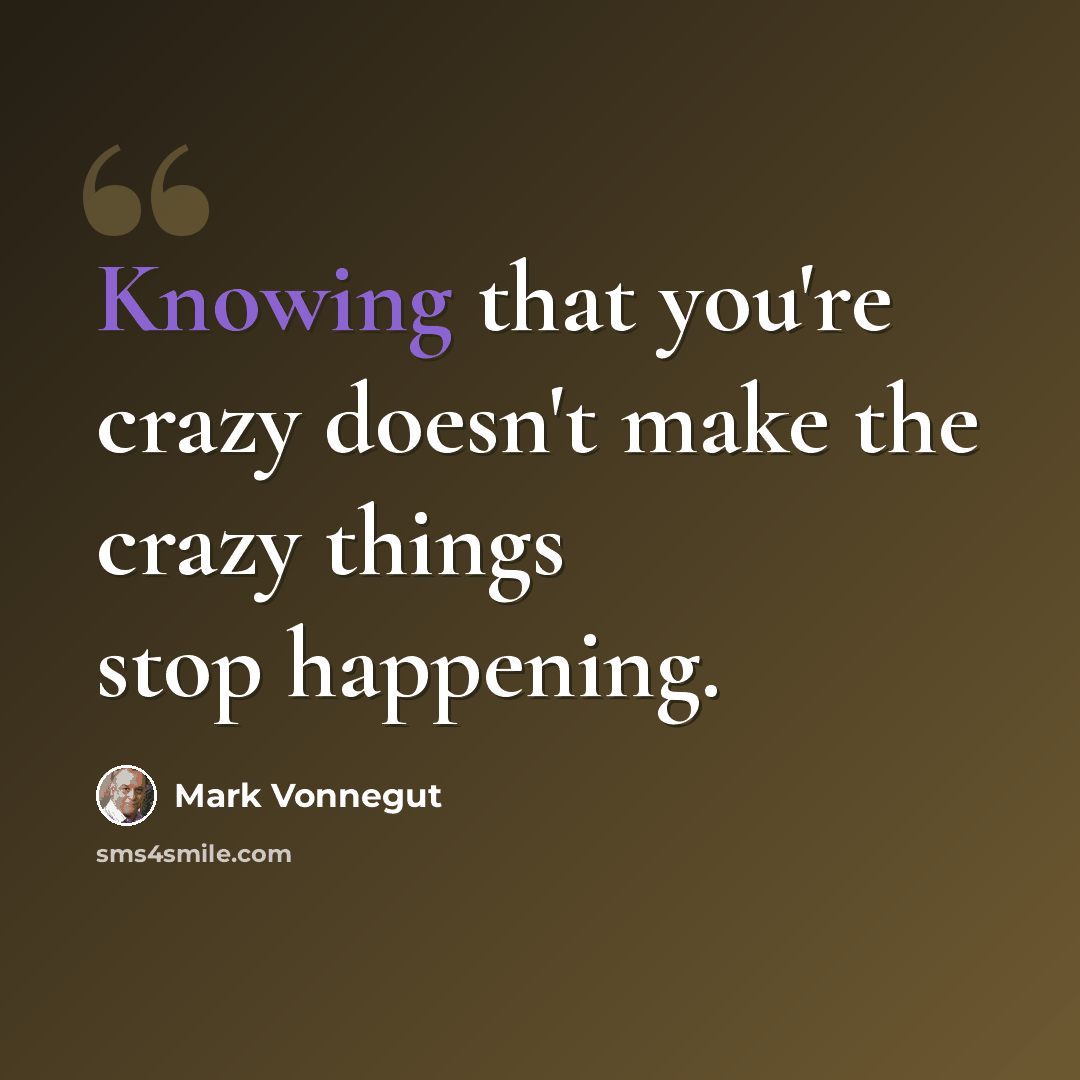 “Knowing that you're crazy doesn't make the crazy things stop happening.” quote by Mark Vonnegut