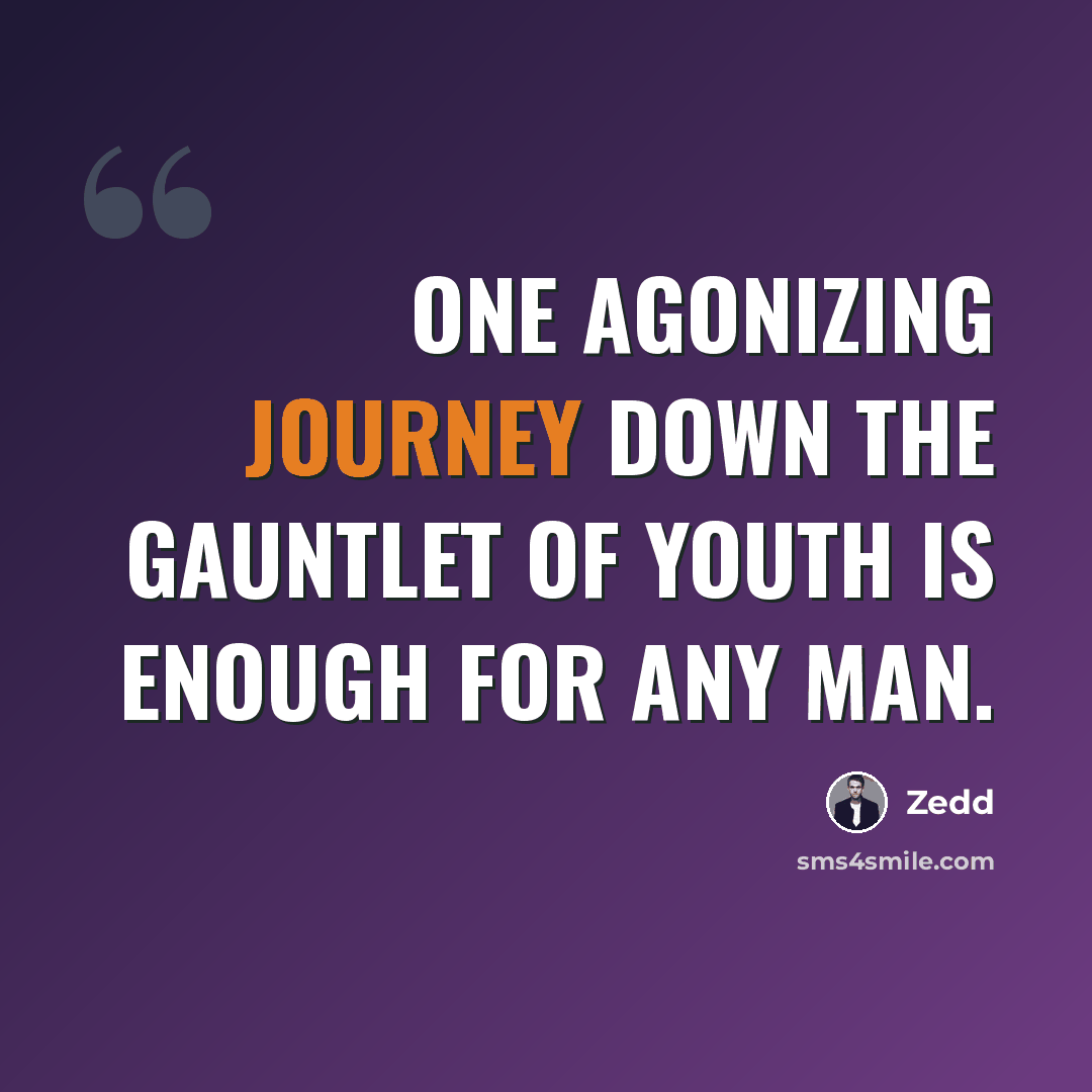 “One agonizing journey down the gauntlet of youth is enough for any man.” quote by Zedd