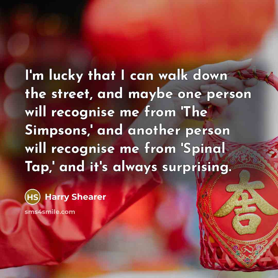 “I'm lucky that I can walk down the street, and maybe one person will recognise me from 'The Simpsons,' and another person will recognise me from 'Spinal Tap,' and it's always surprising.” quote by Harry Shearer