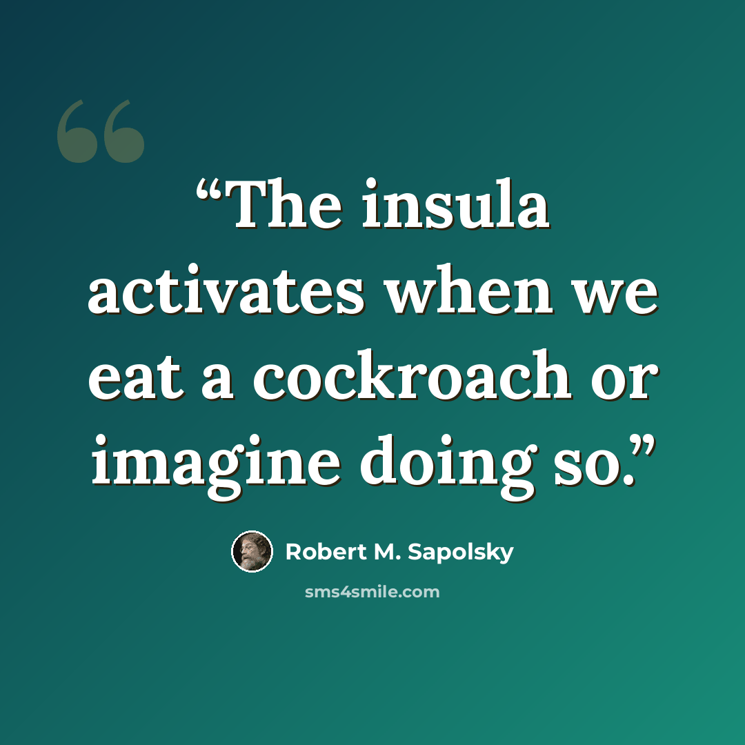 “The insula activates when we eat a cockroach or imagine doing so.” quote by Robert M. Sapolsky