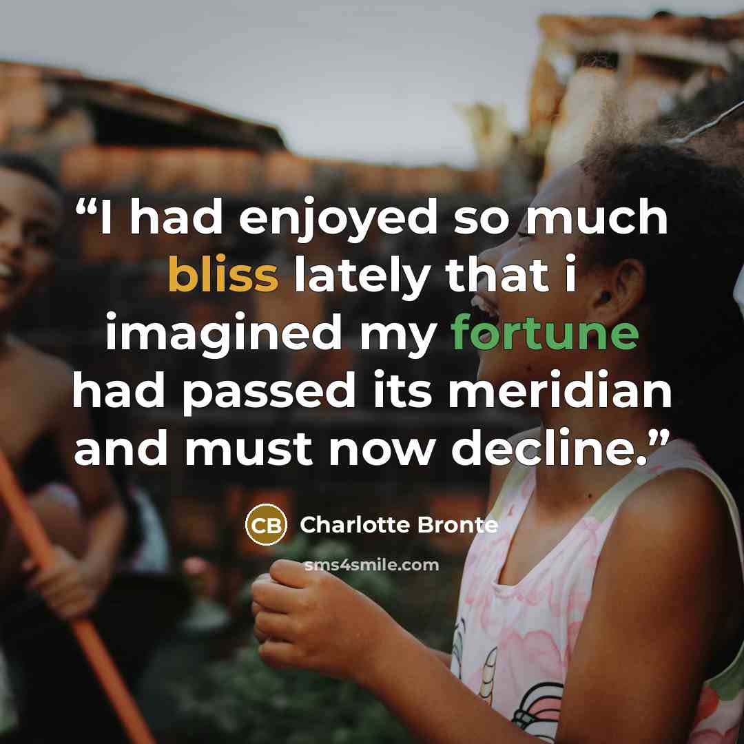 “I had enjoyed so much bliss lately that i imagined my fortune had passed its meridian and must now decline.” quote by Charlotte Brontë
