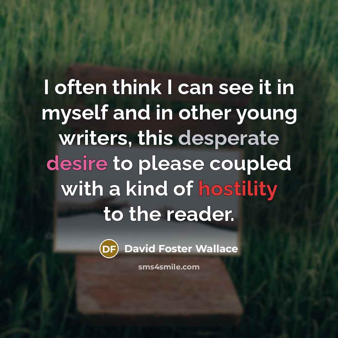 “I often think I can see it in myself and in other young writers, this desperate desire to please coupled with a kind of hostility to the reader.” quote by David Foster Wallace