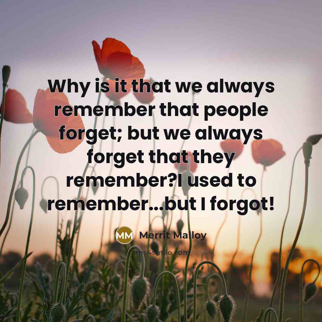 “Why is it that we always remember that people forget; but we always forget that they remember?I used to remember...but I forgot!” quote by Merrit Malloy