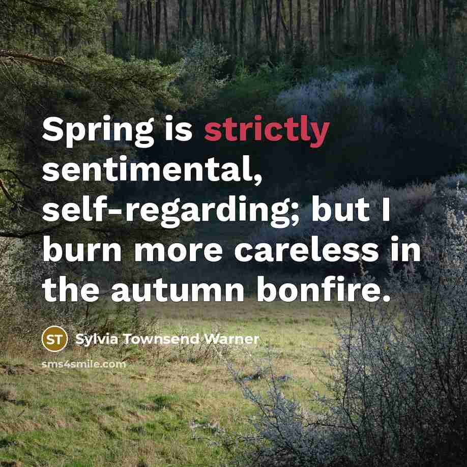 “Spring is strictly sentimental, self-regarding; but I burn more careless in the autumn bonfire.” quote by Sylvia Townsend Warner