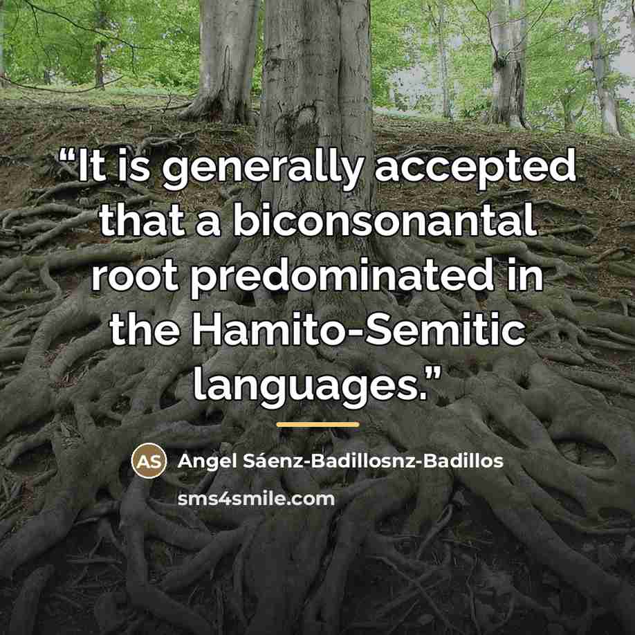 “It is generally accepted that a biconsonantal root predominated in the Hamito-Semitic languages.” quote by Angel Sáenz-Badillosnz-Badillos