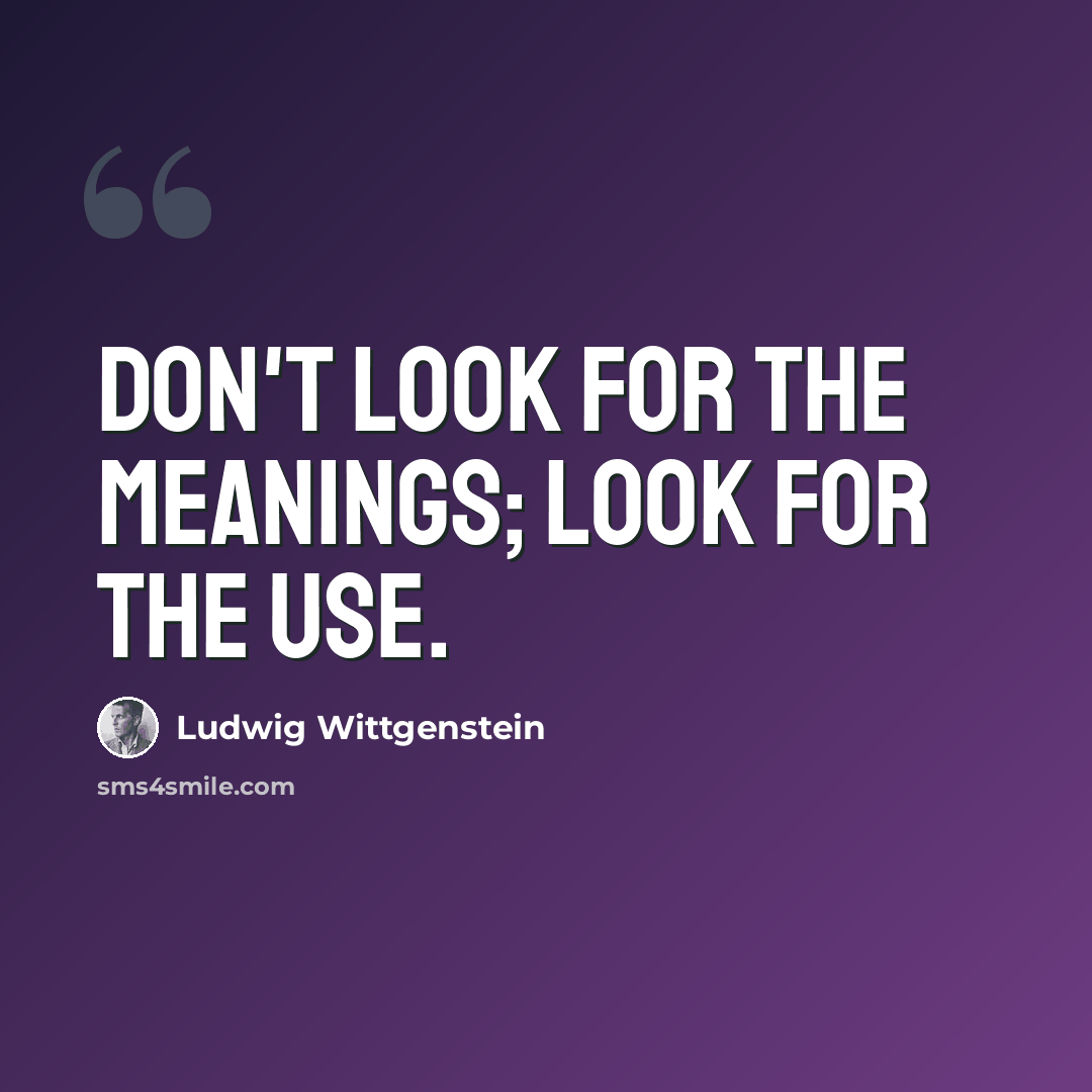 “Don't look for the meanings; look for the use.” quote by Ludwig Wittgenstein