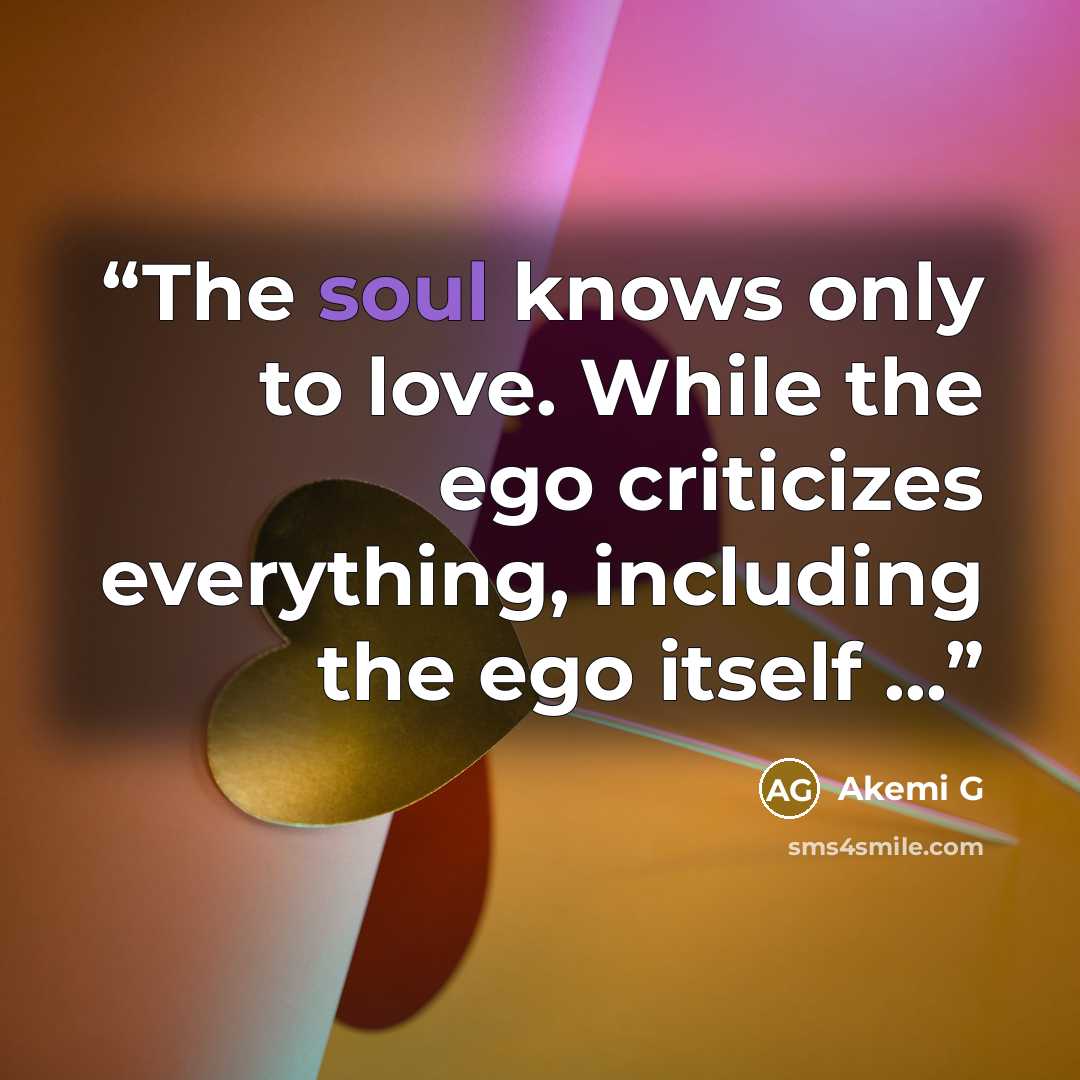 “The soul knows only to love. While the ego criticizes everything, including the ego itself ...” quote by Akemi G
