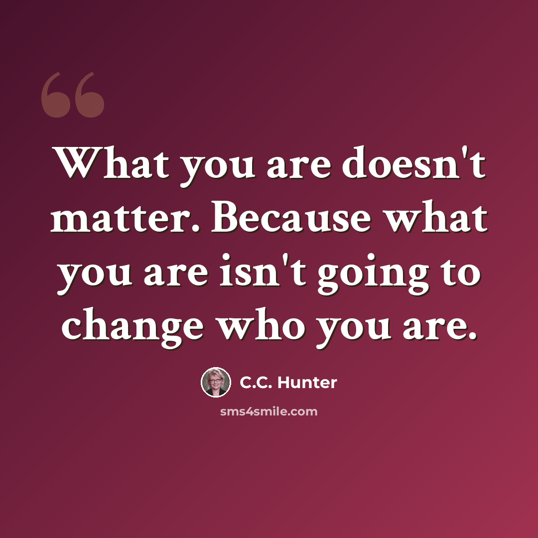“What you are doesn't matter. Because what you are isn't going to change who you are.” quote by C.C. Hunter