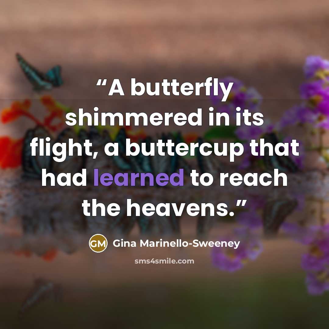 “A butterfly shimmered in its flight, a buttercup that had learned to reach the heavens.” quote by Gina Marinello-Sweeney