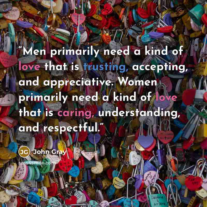 “Men primarily need a kind of love that is trusting, accepting, and appreciative. Women primarily need a kind of love that is caring, understanding, and respectful.” quote by John Gray
