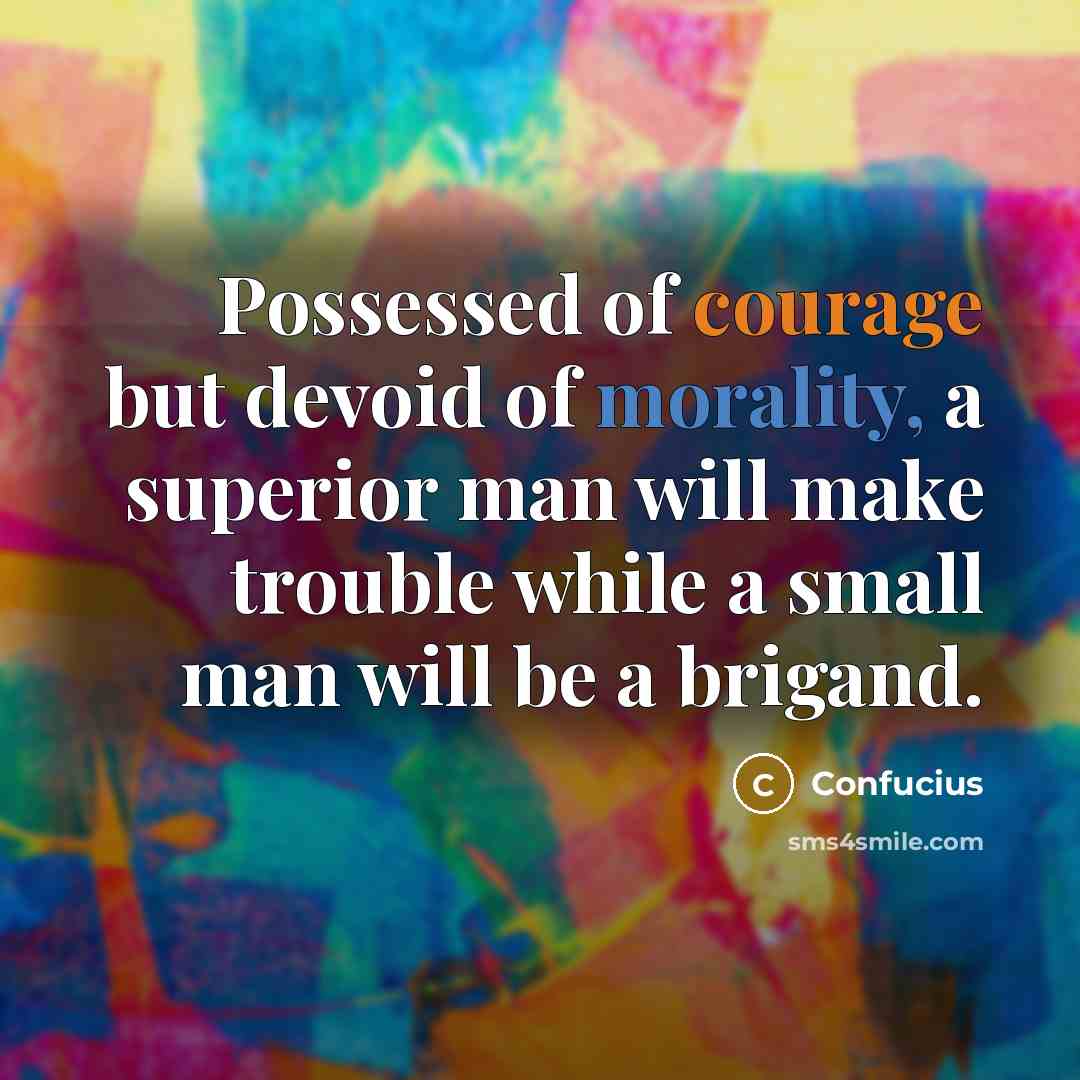 “Possessed of courage but devoid of morality, a superior man will make trouble while a small man will be a brigand.” quote by Confucius