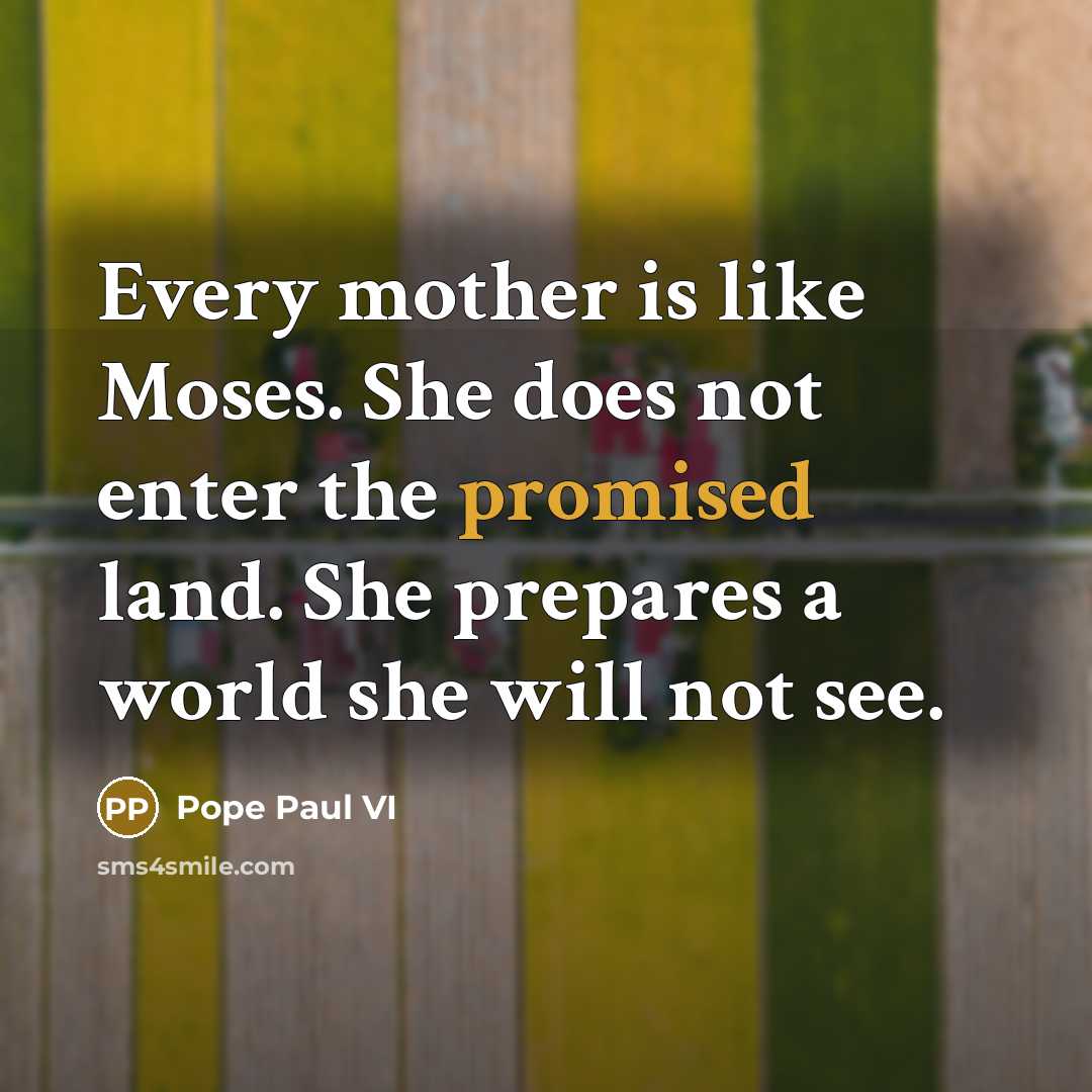 “Every mother is like Moses. She does not enter the promised land. She prepares a world she will not see.” quote by Pope Paul VI