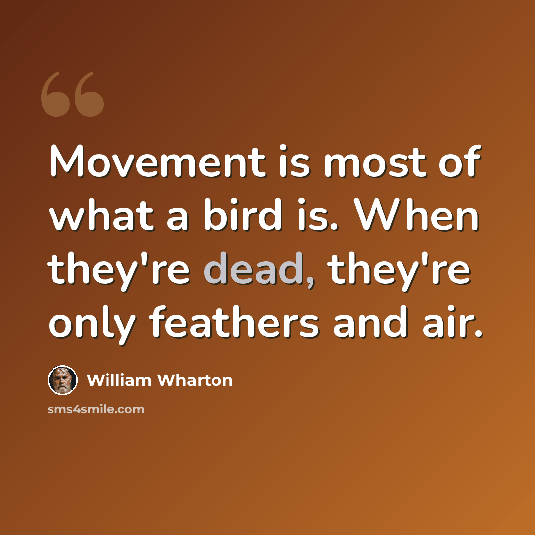 “Movement is most of what a bird is. When they're dead, they're only feathers and air.” quote by William Wharton