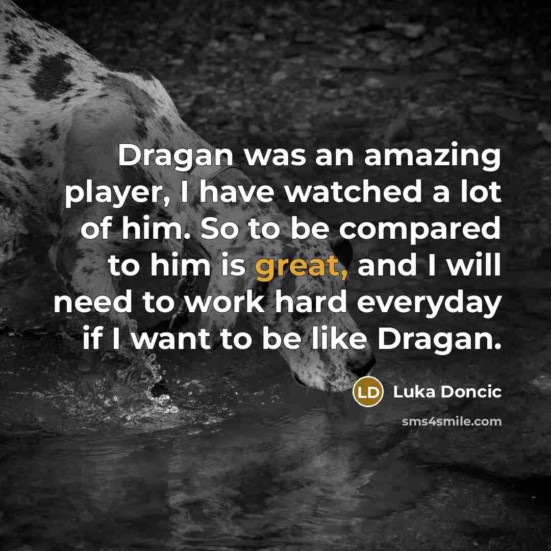 “Dragan was an amazing player, I have watched a lot of him. So to be compared to him is great, and I will need to work hard everyday if I want to be like Dragan.” quote by Luka Doncic