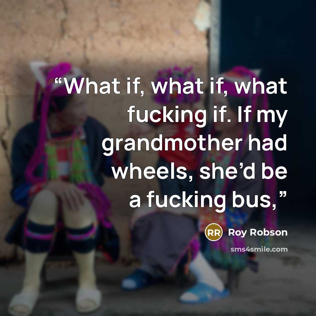 “What if, what if, what fucking if. If my grandmother had wheels, she’d be a fucking bus,” quote by Roy Robson