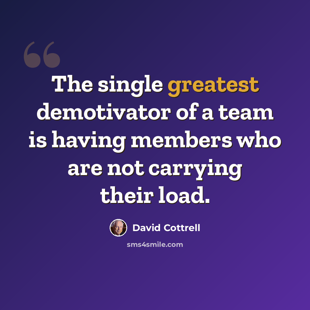 “The single greatest demotivator of a team is having members who are not carrying their load.” quote by David Cottrell