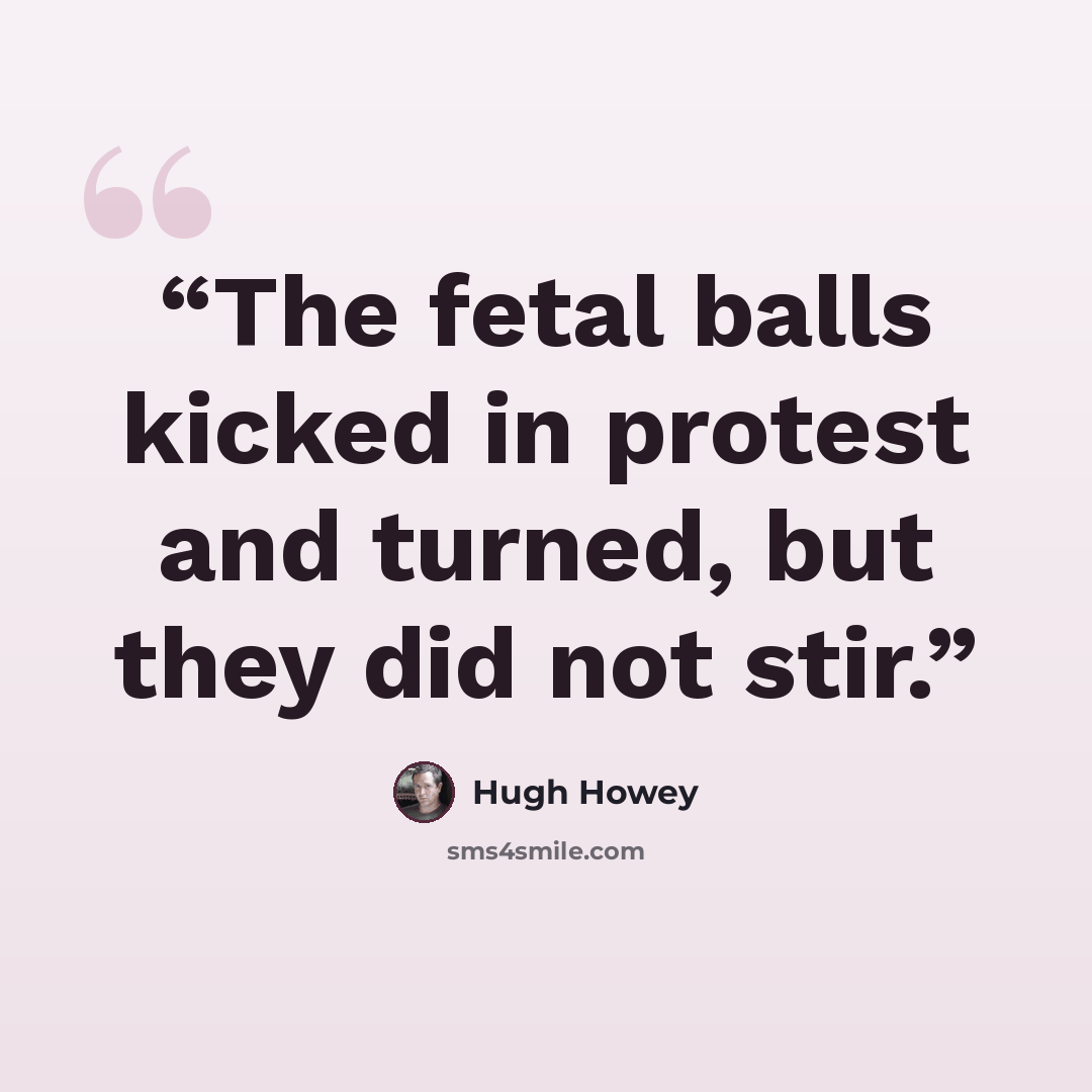 “The fetal balls kicked in protest and turned, but they did not stir.” quote by Hugh Howey