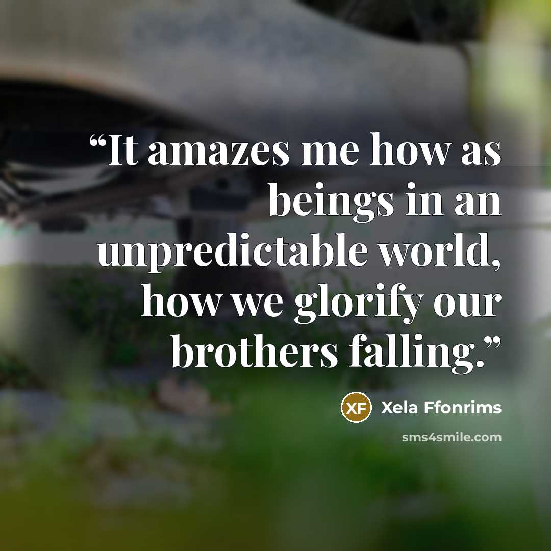 “It amazes me how as beings in an unpredictable world, how we glorify our brothers falling.” quote by Xela Ffonrims
