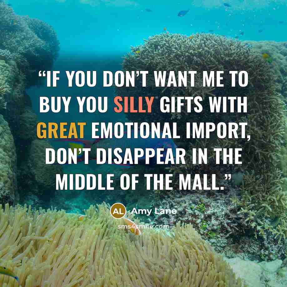 “If you don’t want me to buy you silly gifts with great emotional import, don’t disappear in the middle of the mall.” quote by Amy Lane