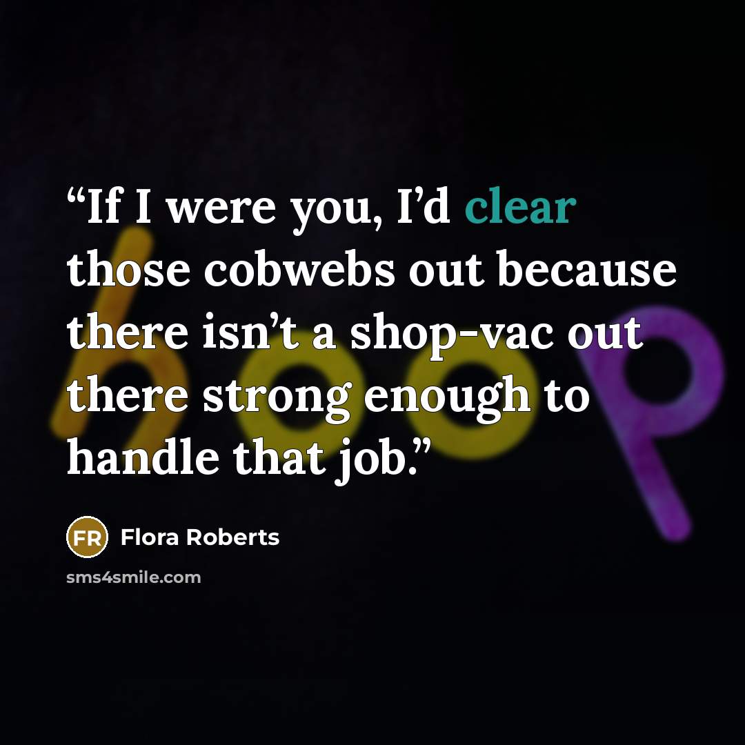 “If I were you, I’d clear those cobwebs out because there isn’t a shop-vac out there strong enough to handle that job.” quote by Flora Roberts