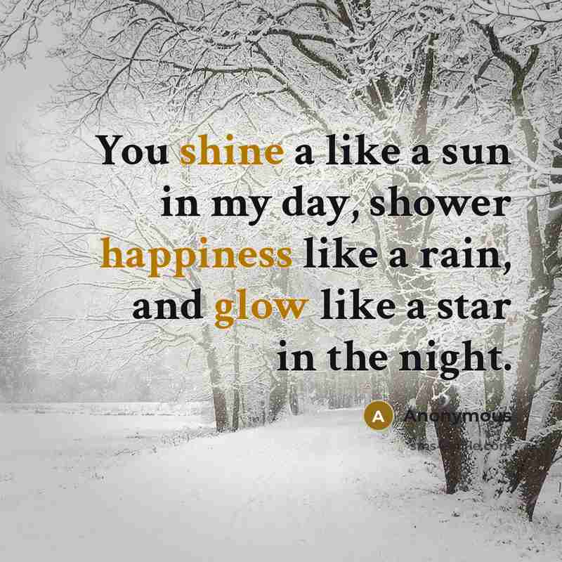 “You shine a like a sun in my day, shower happiness like a rain, and glow like a star in the night.” quote by Anonymous