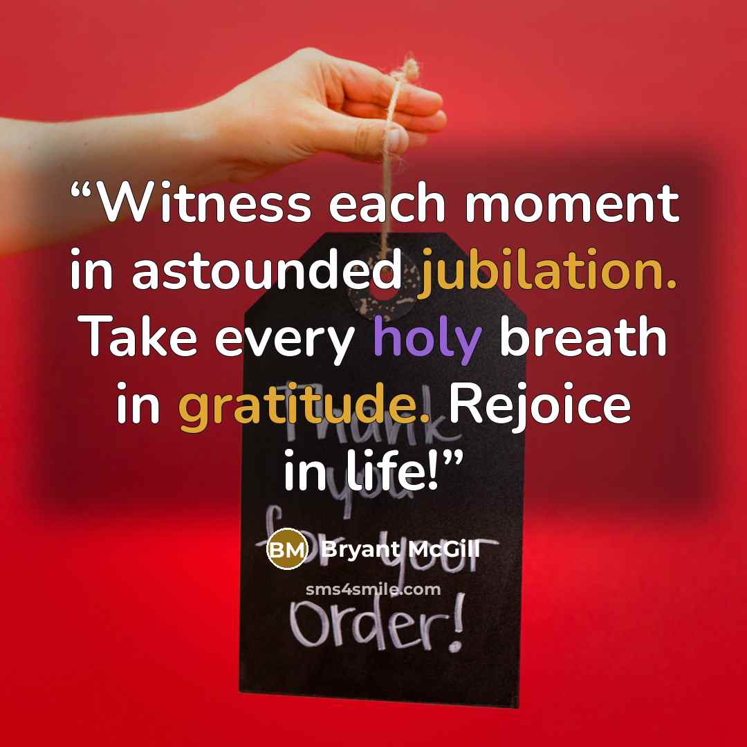 “Witness each moment in astounded jubilation. Take every holy breath in gratitude. Rejoice in life!” quote by Bryant McGill