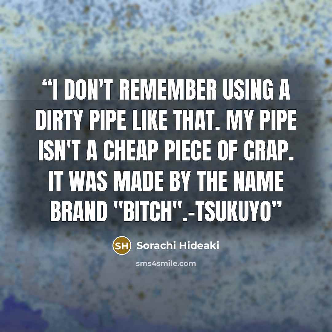 “I don't remember using a dirty pipe like that. My pipe isn't a cheap piece of crap. It was made by the name brand "Bitch".-Tsukuyo” quote by Sorachi Hideaki