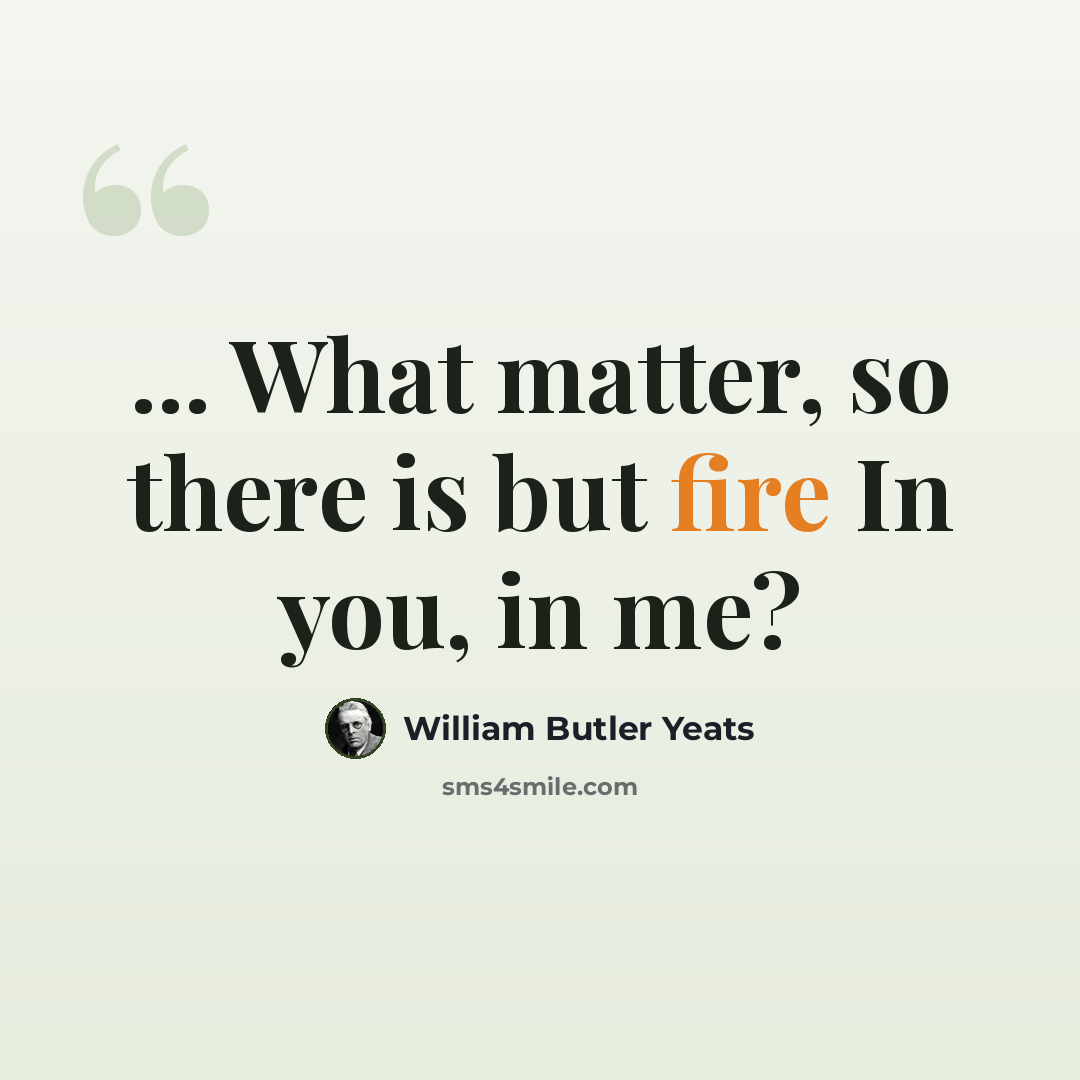 “... What matter, so there is but fire In you, in me?” quote by William Butler Yeats