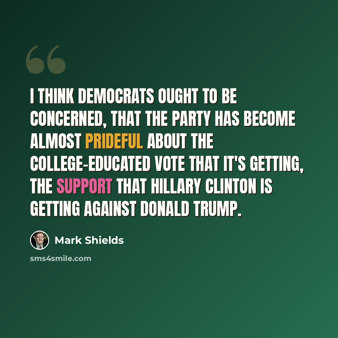 “I think Democrats ought to be concerned, that the party has become almost prideful about the college-educated vote that it's getting, the support that Hillary Clinton is getting against Donald Trump.” quote by Mark Shields