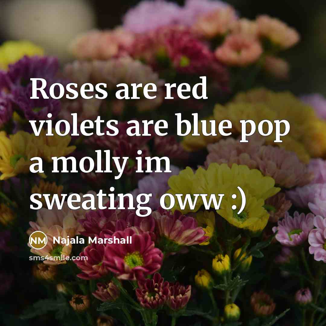 “Roses are red violets are blue pop a molly im sweating oww :)” quote by Najala Marshall